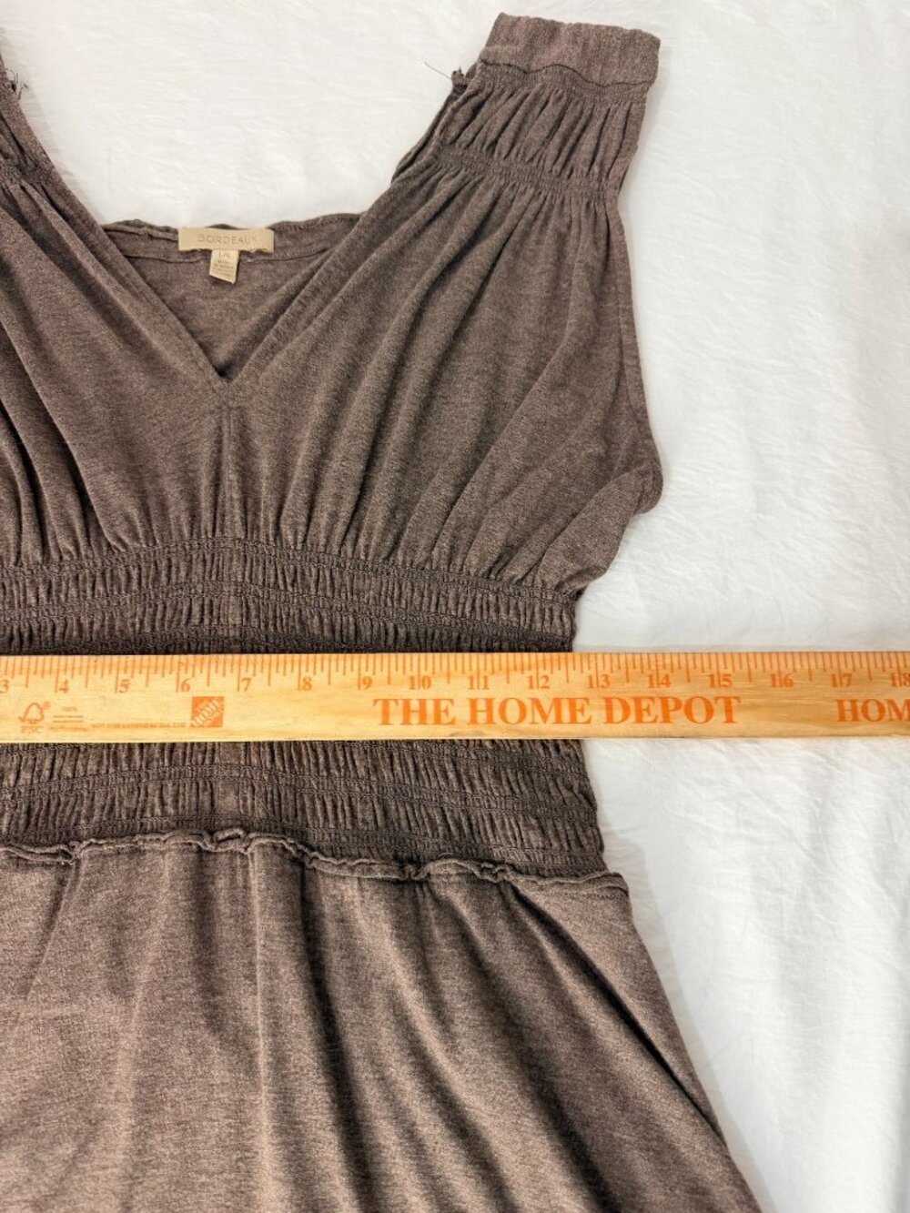 Bordeaux Womens Maxi Dress L Brown Smocked Waist Flowy Stretch Boho Sleeveless - Picture 10 of 14